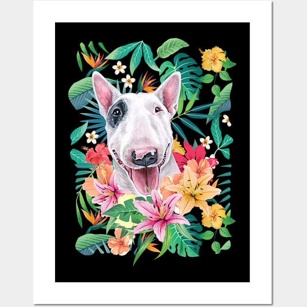 Tropical White and Black Bull Terrier Wall Art by LulululuPainting